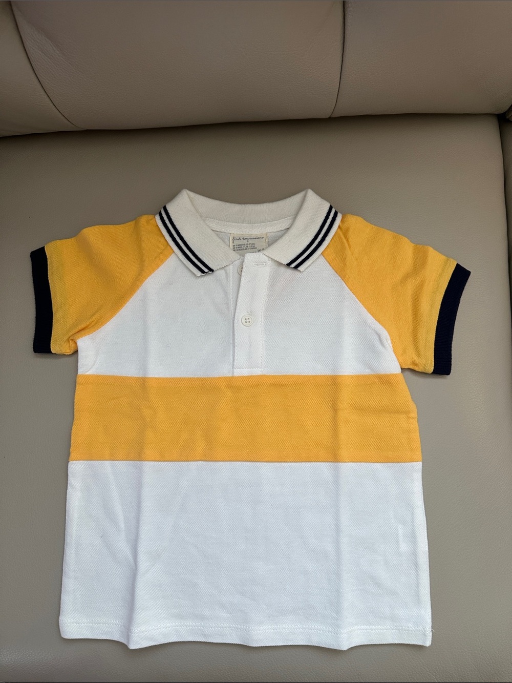 First Impressions White, Yellow & Navy Striped Polo